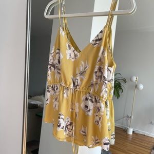 Aritzia Babaton Yellow Floral Tie Waist Top